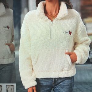 Cozy White Fleece Pullover Sweater